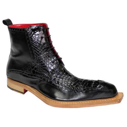 Fennix Italy "COLTON " Black Genuine Alligator / Calf-Skin Leather Ankle Boots.